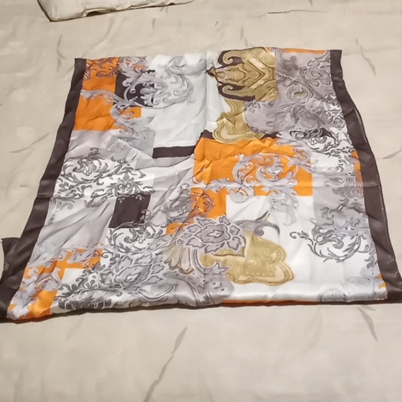 Shanghai Silk Bohemian Chocolate Cream Gold Orange Classic Quiet Luxury Scarf - Picture 2 of 6